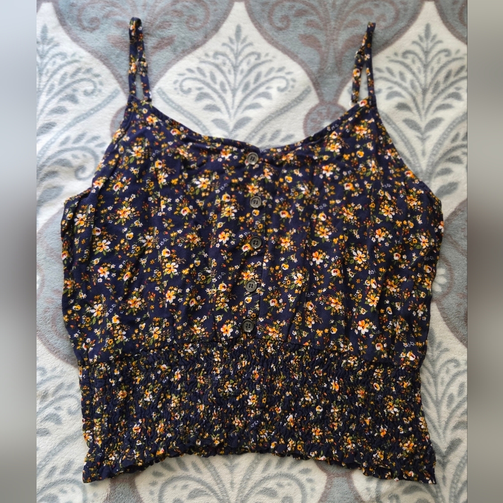 Active USA Blue with Yellow Flower Printed Fitted Camisole